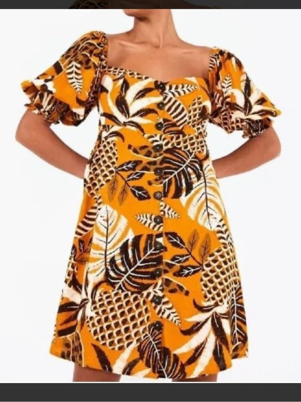 Farm Rio Women's Bananart Yellow Flowered Mini Dress Size Small‎